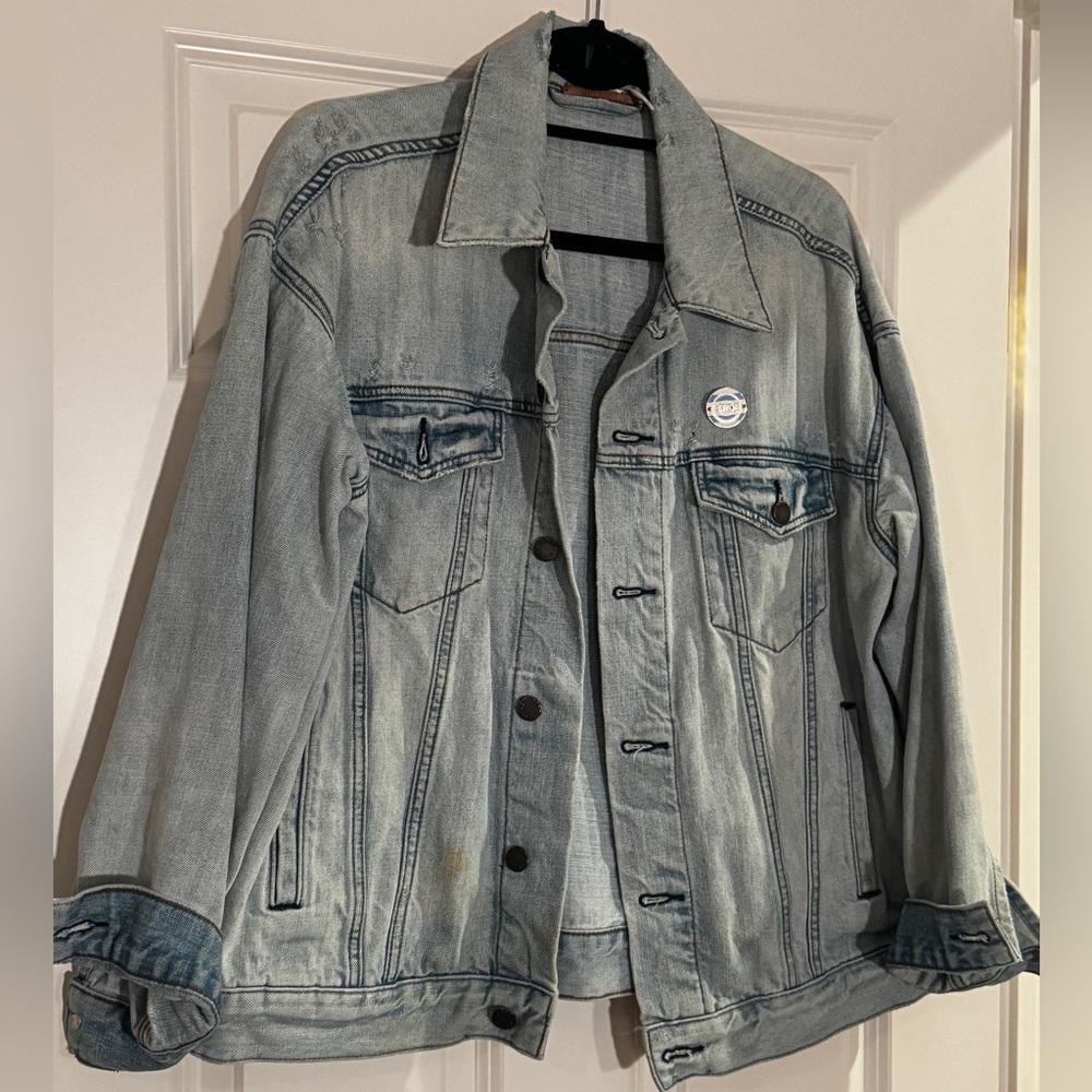 Free People Denim Trucker Jacket - Including Chicago Cubs Pin